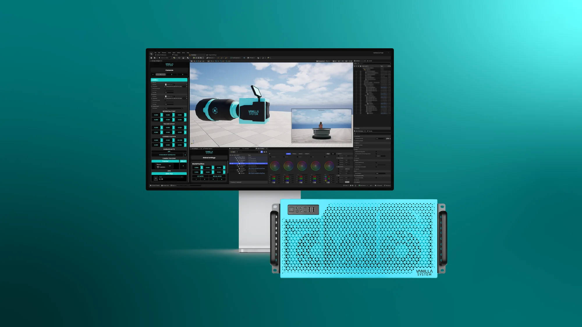 Vanilla System, Unreal Engine interface mockup and rack-mounted appliance